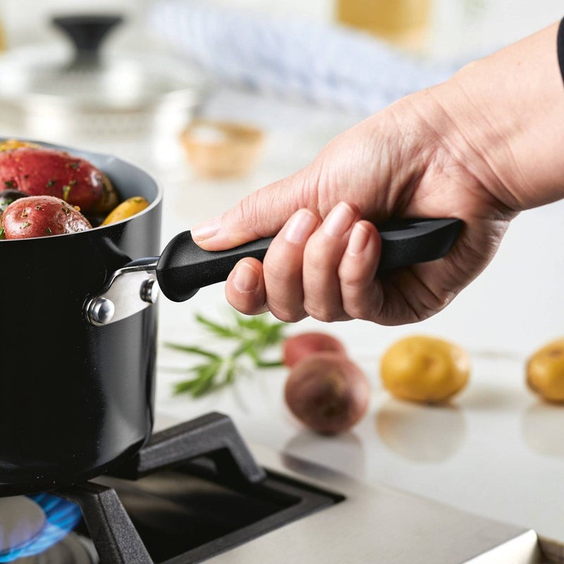 Farberware Reliance Pro 3qt Nonstick Ceramic Covered Straining Saucepan Black/Gray
