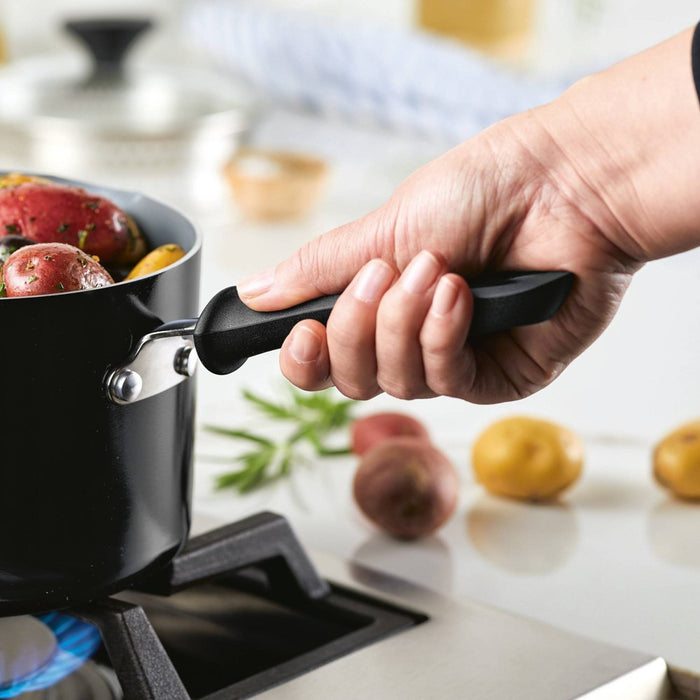 Farberware Reliance Pro 3qt Nonstick Ceramic Covered Straining Saucepan Black/Gray