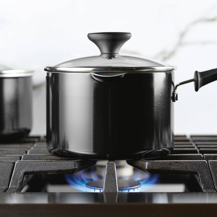 Farberware Reliance Pro 3qt Nonstick Ceramic Covered Straining Saucepan Black/Gray