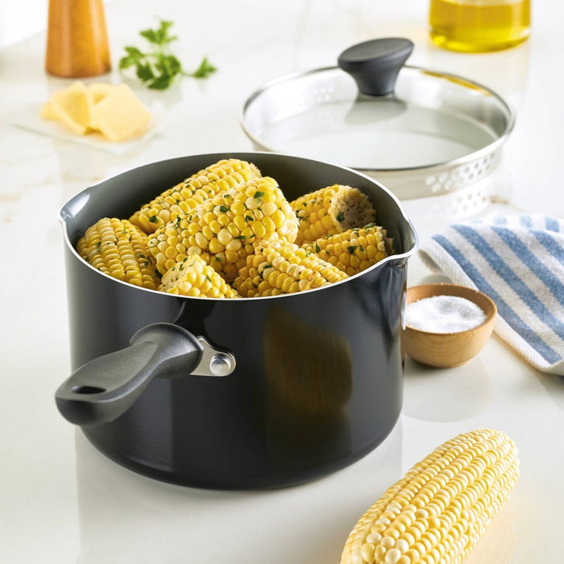 Farberware Reliance Pro 3qt Nonstick Ceramic Covered Straining Saucepan Black/Gray