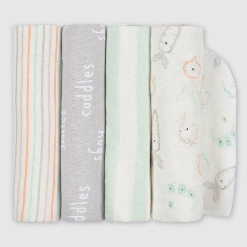 Gerber Baby 4pk Vegetables Flannel Blanket - White/Light Purple/Light Blue