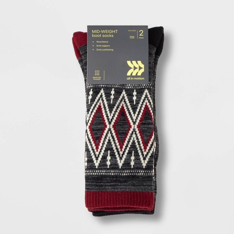 Men's Fair Isle Boot Socks - All in Motion Red/Black 6-12