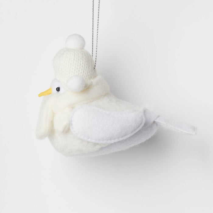 Featherly Friends Fabric Bird Wearing Knit Hat and Scarf Christmas Tree Ornament White - Wondershop