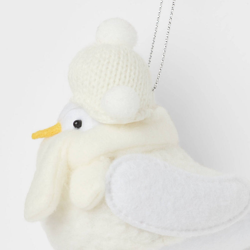 Featherly Friends Fabric Bird Wearing Knit Hat and Scarf Christmas Tree Ornament White - Wondershop