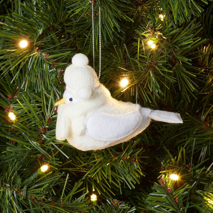 Featherly Friends Fabric Bird Wearing Knit Hat and Scarf Christmas Tree Ornament White - Wondershop