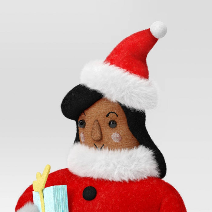 Santa Fabric Christmas Figurine Holding Blue Gift - Wondershop