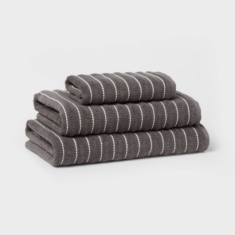 Performance Plus Bath Towel Dark Gray Striped - Threshold