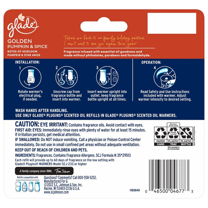 Glade PlugIns Scented Oil Air Freshener - Golden Pumpkin & Spice Refill - 3.35oz/5pk