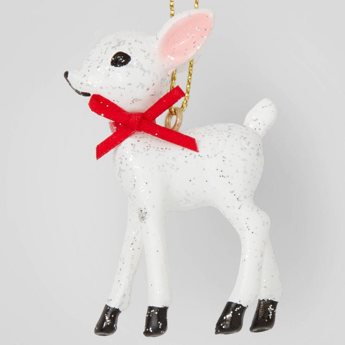 2ct Retro Small Deer Christmas Tree Ornament Set White - Wondershop