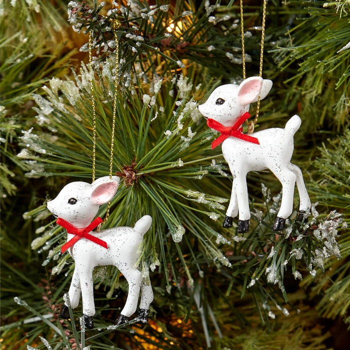 2ct Retro Small Deer Christmas Tree Ornament Set White - Wondershop