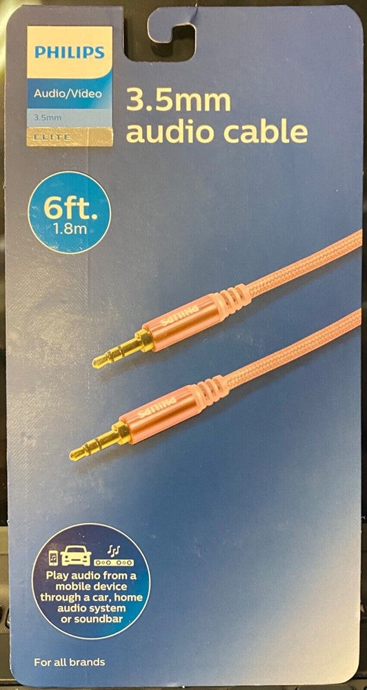 Philips Auxiliary Cable 3.5mm Elite 6ft Rose Gold