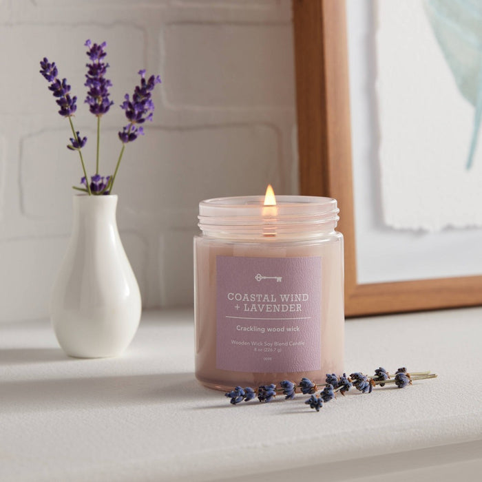 Tinted Glass Coastal Wind + Lavender Woodwick Lidded Jar Candle Purple 8oz - Threshold
