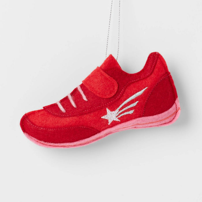 Fabric Tennis Shoe with Star Christmas Tree Ornament Red - Wondershop