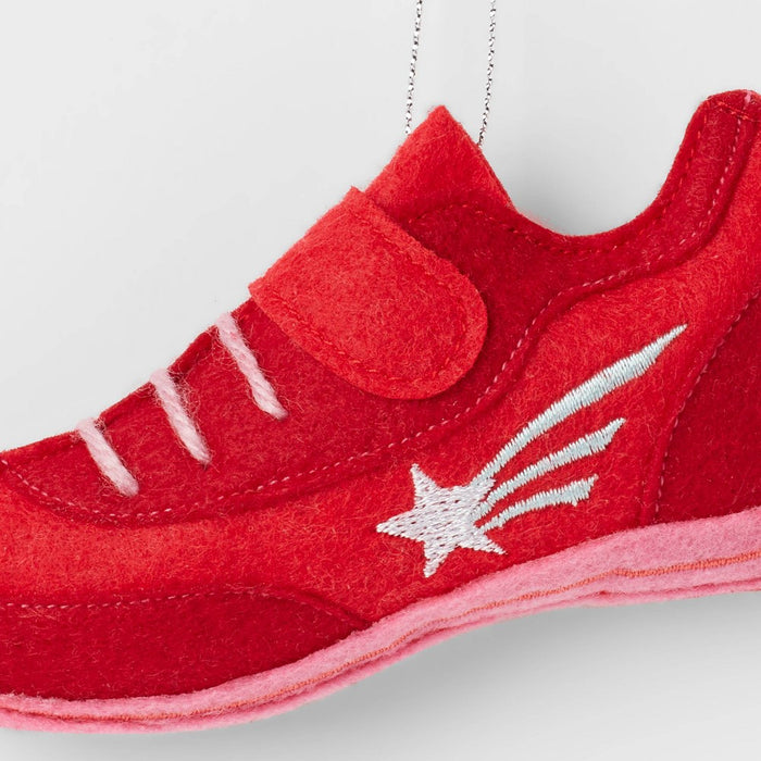 Fabric Tennis Shoe with Star Christmas Tree Ornament Red - Wondershop