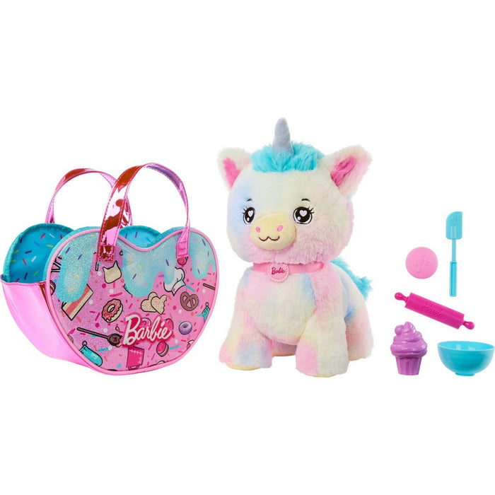 Barbie Chef Pet Adventure Stuffed Animal, Unicorn Toys, Plush with Purse and 5 Accessories