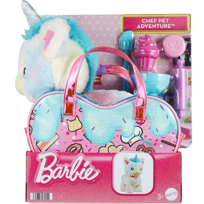 Barbie Chef Pet Adventure Stuffed Animal, Unicorn Toys, Plush with Purse and 5 Accessories
