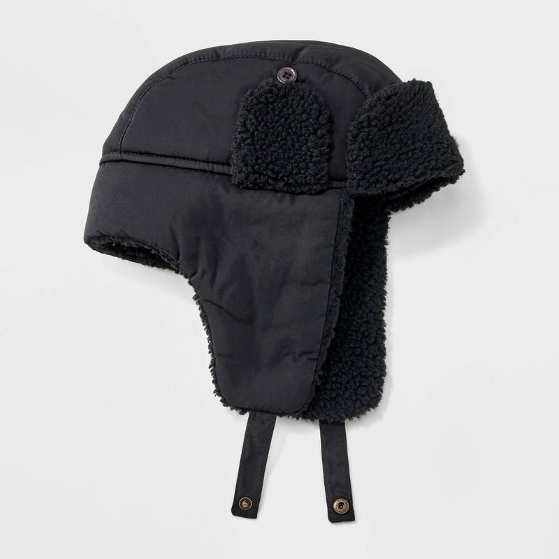 Men's Non-Quilting Faux Shearling Trapper Hat - Goodfellow & Co Black