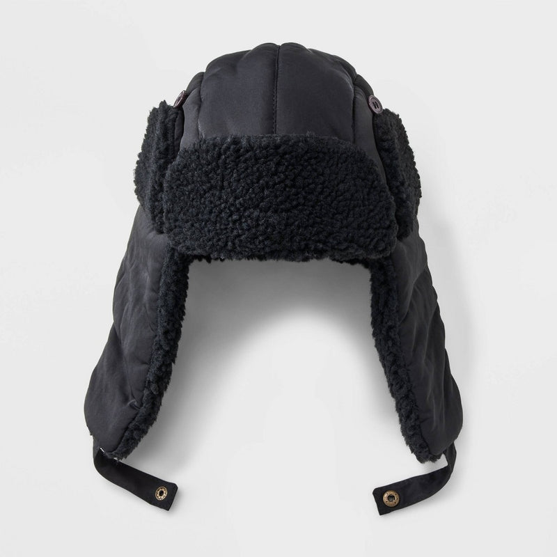 Men's Non-Quilting Faux Shearling Trapper Hat - Goodfellow & Co Black