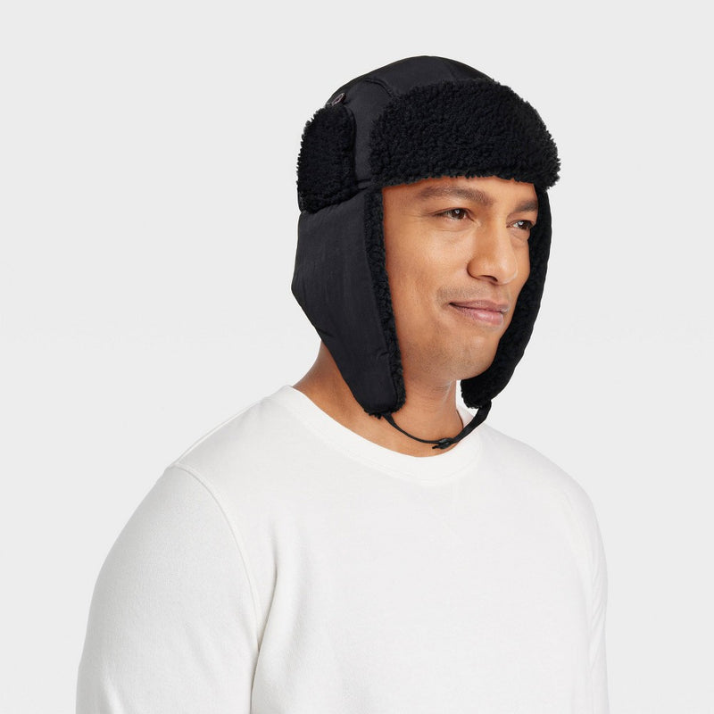 Men's Non-Quilting Faux Shearling Trapper Hat - Goodfellow & Co Black