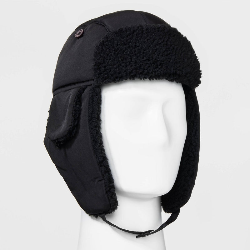 Men's Non-Quilting Faux Shearling Trapper Hat - Goodfellow & Co Black
