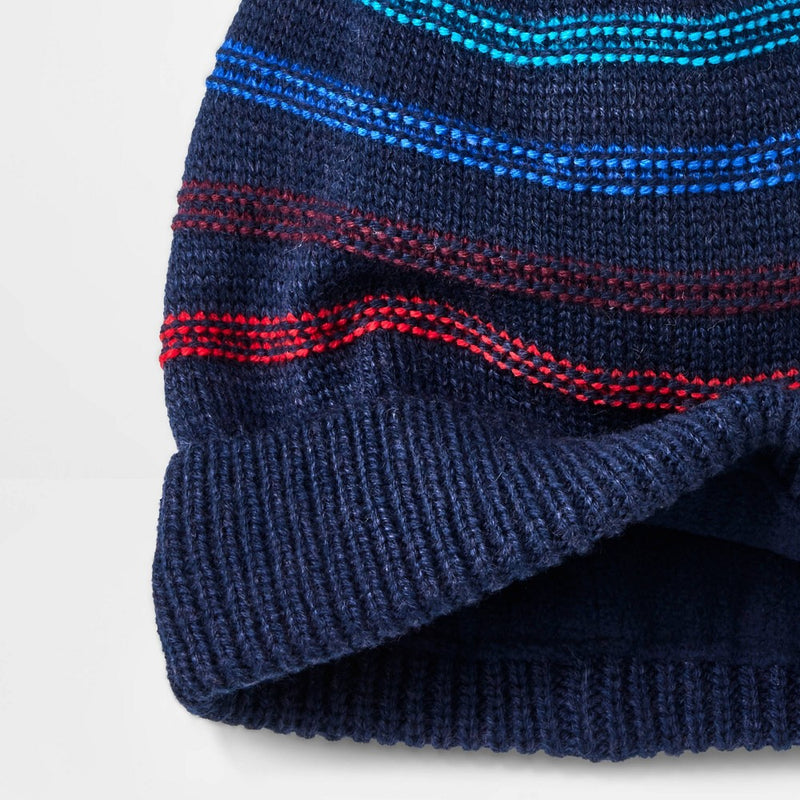Baby Striped Beanie - Cat & Jack Navy Blue 12-24M