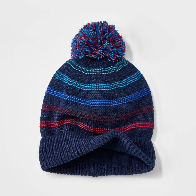 Baby Striped Beanie - Cat & Jack Navy Blue 12-24M