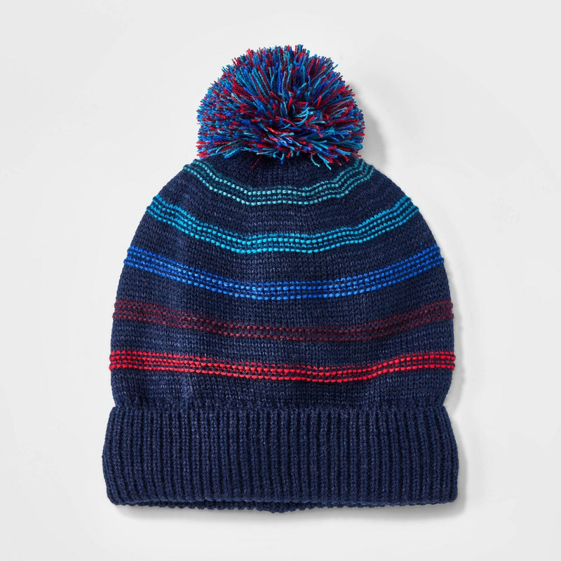 Baby Striped Beanie - Cat & Jack Navy Blue 12-24M