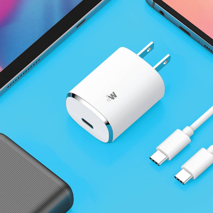 Just Wireless 20W 1-Port USB-C Home Charger with 6' USB-C to USB-C Cable - White