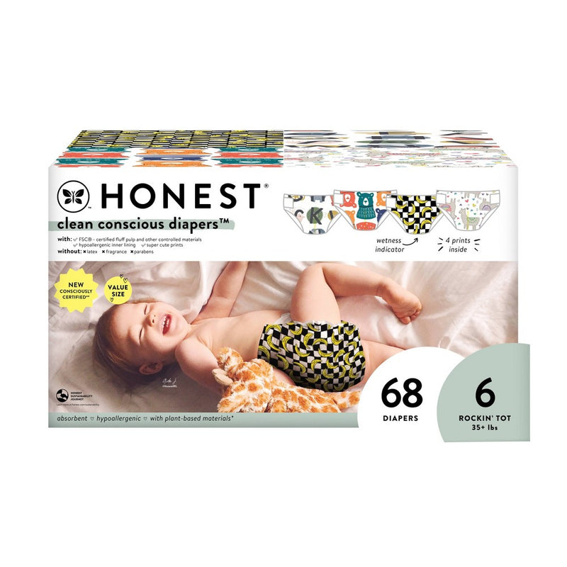 The Honest Company Clean Conscious Disposable Diapers Four Print Pack - Size 6 - 68ct