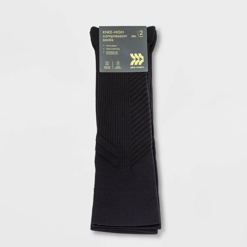 Men's Compression Over The Calf Socks 2pk - All in Motion Black 6-12