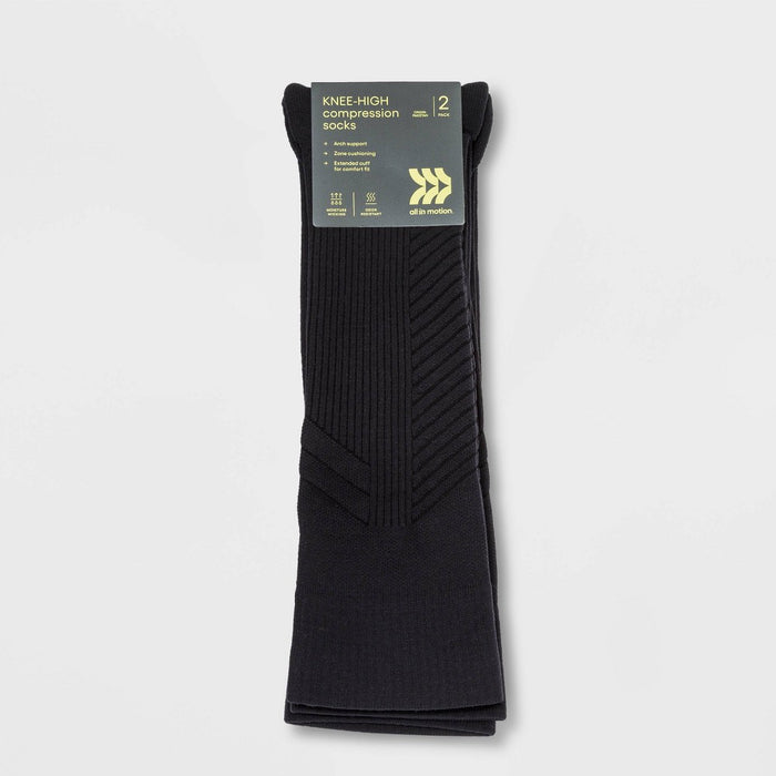 Men's Compression Over The Calf Socks 2pk - All in Motion Black 6-12