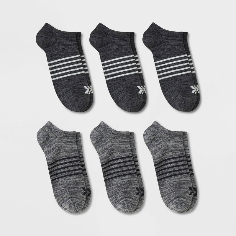 Men's Striped Light Weight Random Feed Socks 6pk - All in Motion Gray/Black 6-12