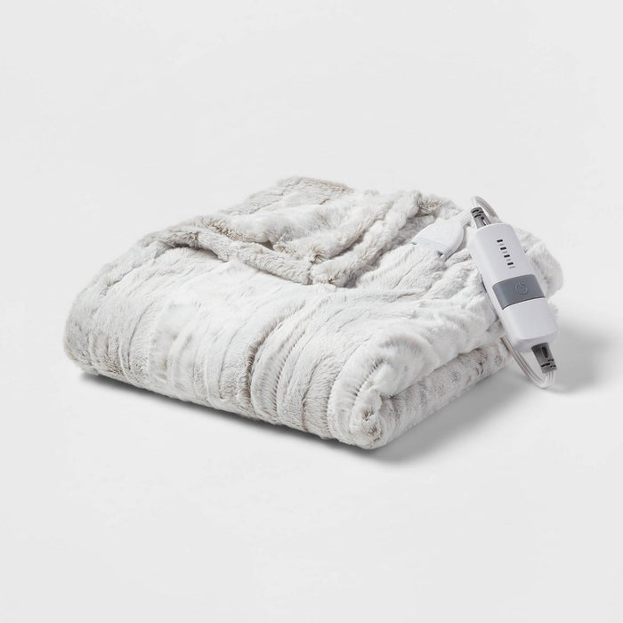Faux Fur Electric Throw Blanket Snow Leopard - Threshold