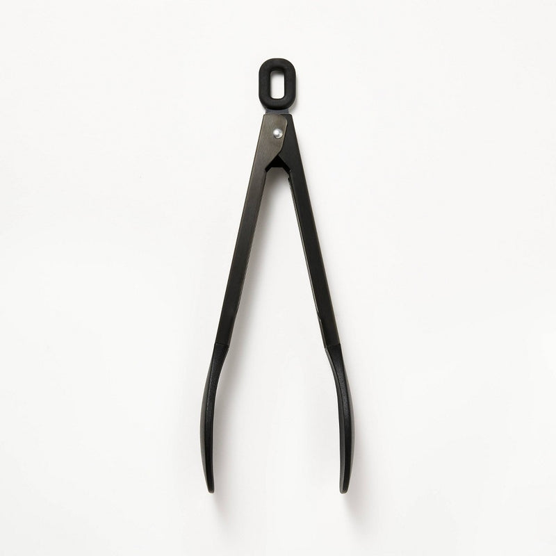 9" Stainless Steel Tongs with Silicone Head Black - Figmint