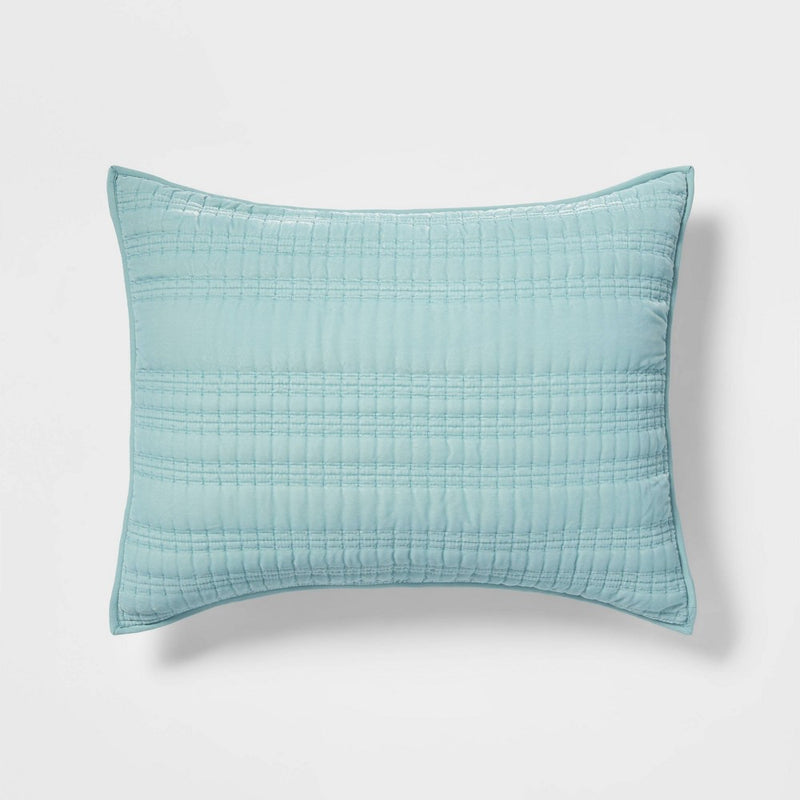 Standard Lofty Velvet Quilt Sham Light Teal Blue - Threshold
