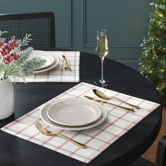 2pc Holiday Plaid Reversible Placemat Red - Threshold