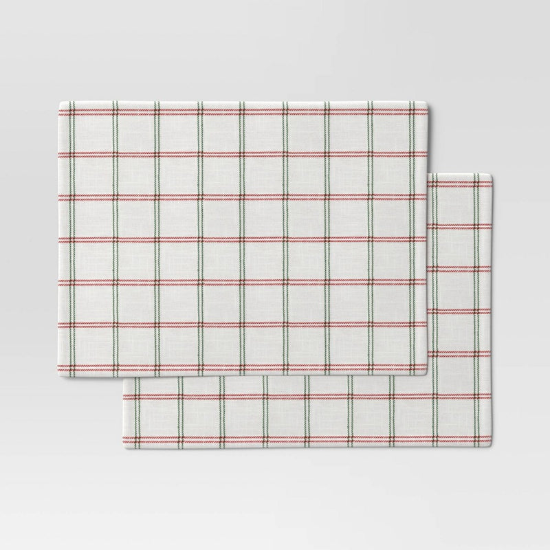 2pc Holiday Plaid Reversible Placemat Red - Threshold