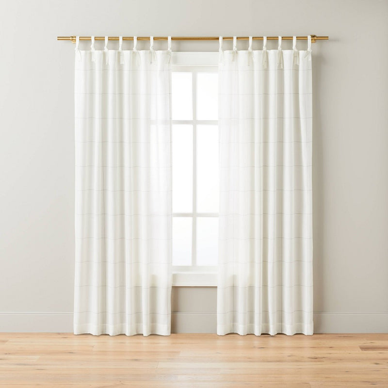 95" Subtle Grid Lines Curtain Panel Cream/Blue - Hearth & Hand with Magnolia