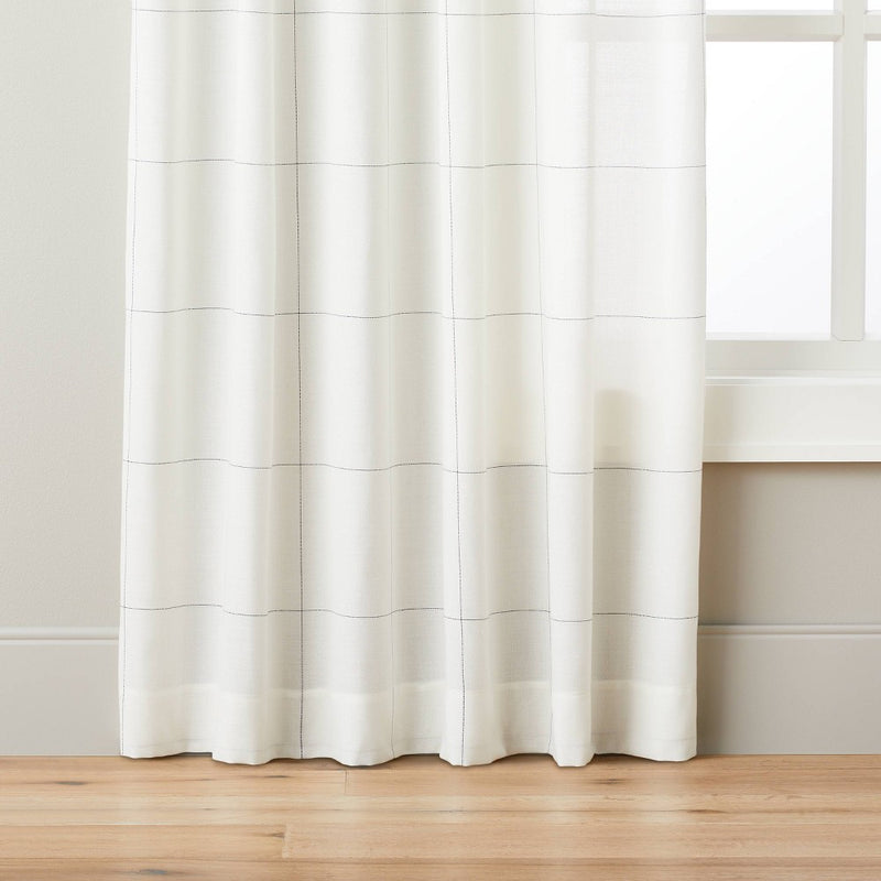 95" Subtle Grid Lines Curtain Panel Cream/Blue - Hearth & Hand with Magnolia
