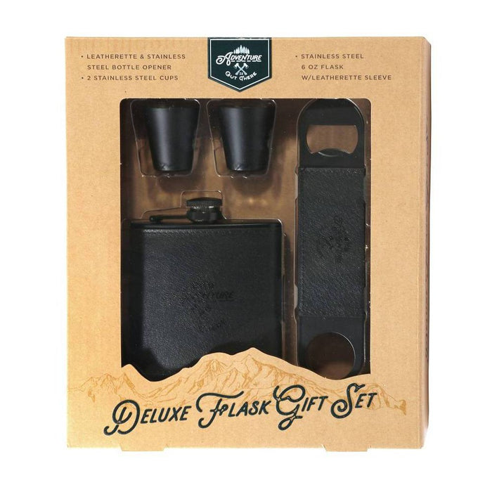 Adventure is Out There Black on Black 6oz Flask Set