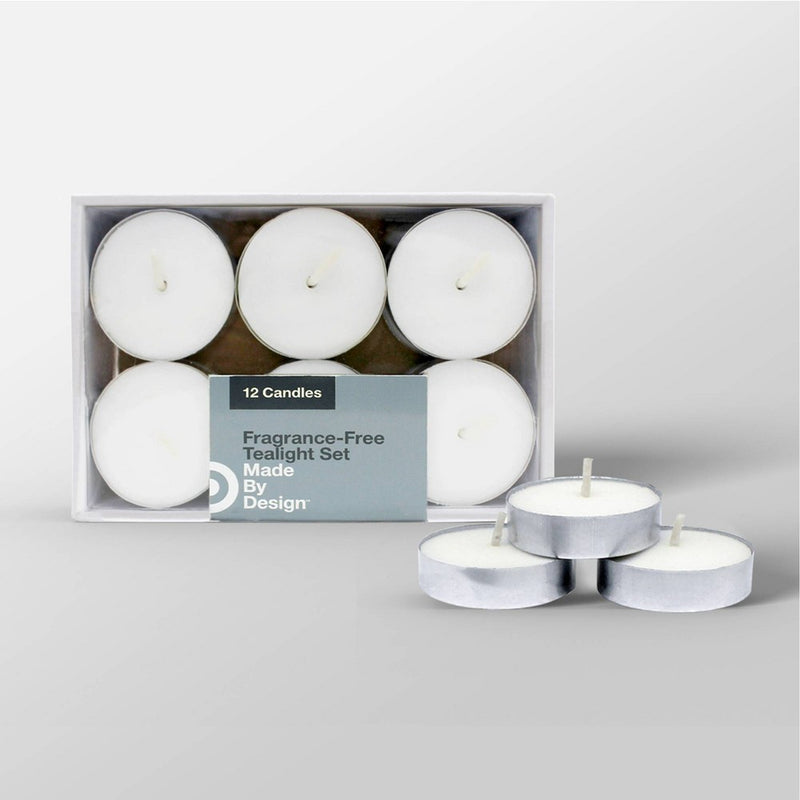 0.4" x 1.5" 12pk Unscented Tealight Candle Set White - Made By Design