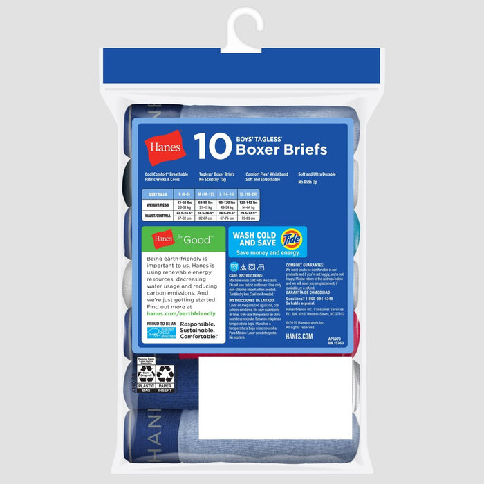 Hanes Boys' 10pk Boxer Briefs - Colors May Vary M