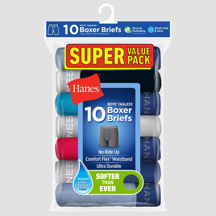 Hanes Boys' 10pk Boxer Briefs - Colors May Vary M
