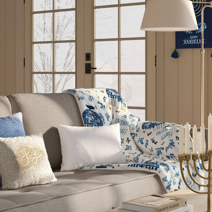 Happy Hanukkah Printed Plush Throw Blanket - Threshold