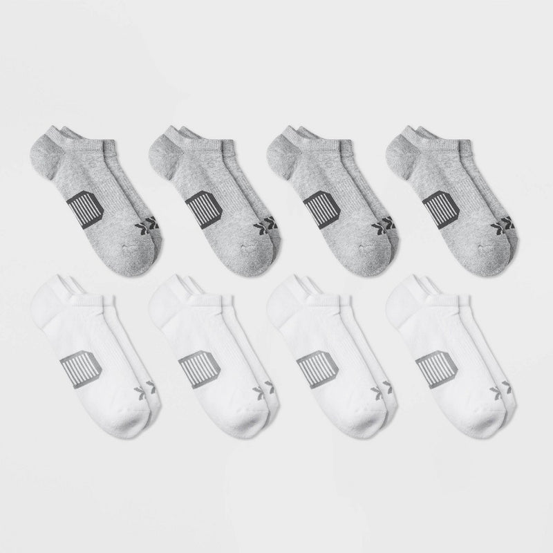 Men's Training 8pk No Show Socks - All in Motion White/Gray 6-12