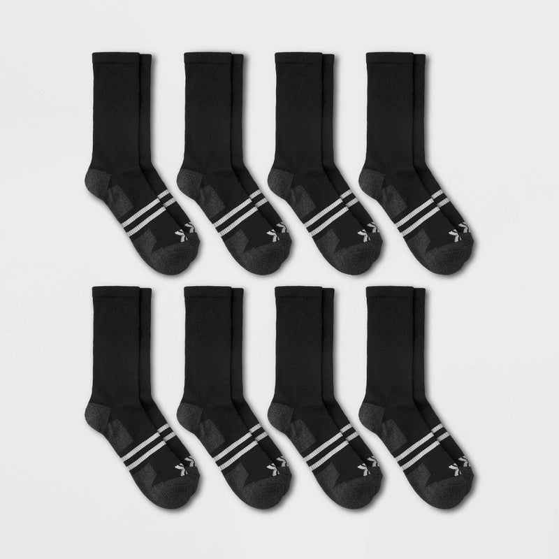 Men's Training 8pk Crew Socks - All in Motion Black 6-12