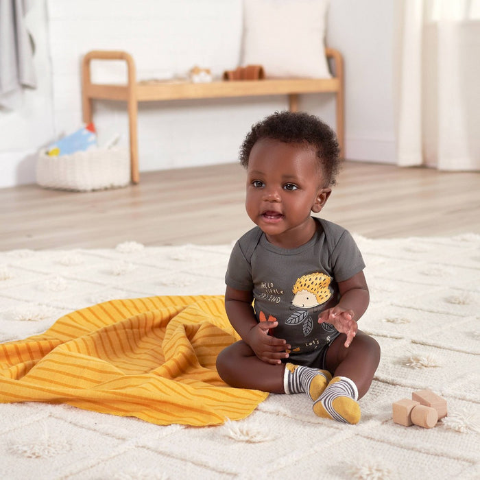 Gerber Baby Boys' 6pk Jersey Wiggle Proof Hedgehog Socks - Gray/Yellow/Navy Blue