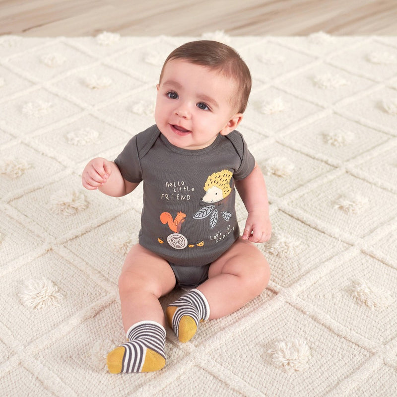 Gerber Baby Boys' 6pk Jersey Wiggle Proof Hedgehog Socks - Gray/Yellow/Navy Blue