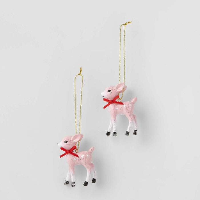 2ct Retro Small Deer Christmas Tree Ornament Set Pink - Wondershop