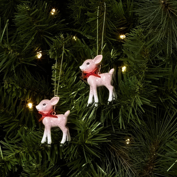 2ct Retro Small Deer Christmas Tree Ornament Set Pink - Wondershop